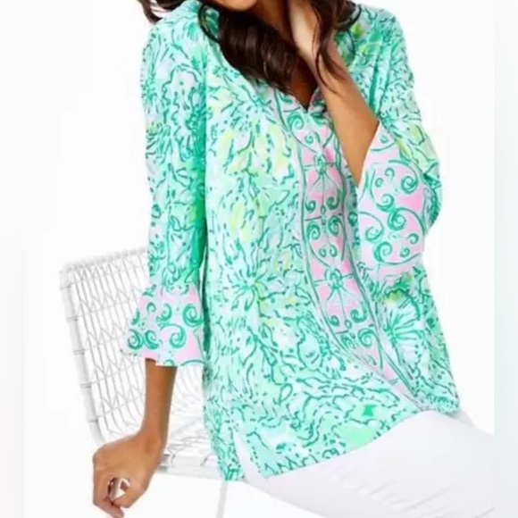 LILLY PULITZER | Keona Tunic in Resort Aqua Hopelessly Devoted Size Small - Picture 7 of 7